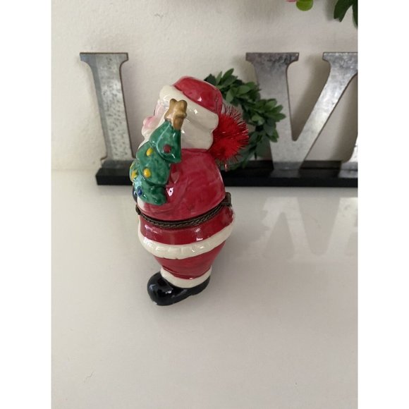 Vintage Santa with Tree Christmas Trinket Engagement Hinged Box Hand Painted EUC - Picture 13 of 16